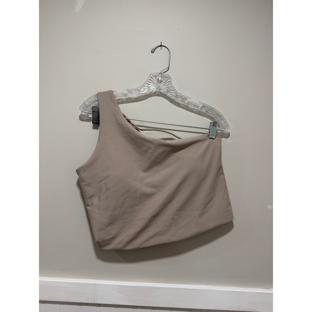 YBP Scultlux One Shoulder Strappy Sports Bra Low Impact Taupe Women Size XL